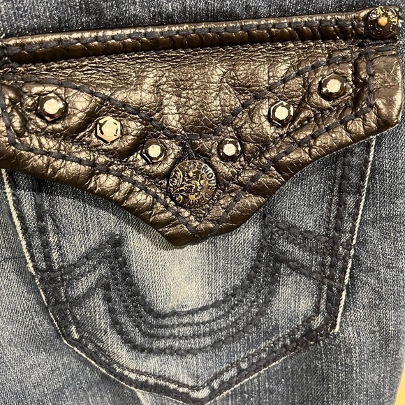 DELF TRADING INC. Imperious Faux Leather Studded Denim Jeans 34X34 Rocker Grunge - Picture 5 of 12